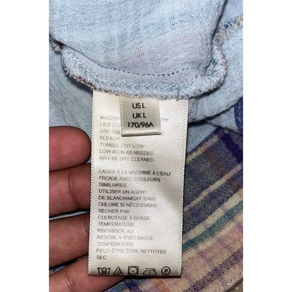 Free People (L) Voyage Shirtdress Plaid Gauzy textured in Sunrise Combo Pockets - Picture 16 of 16